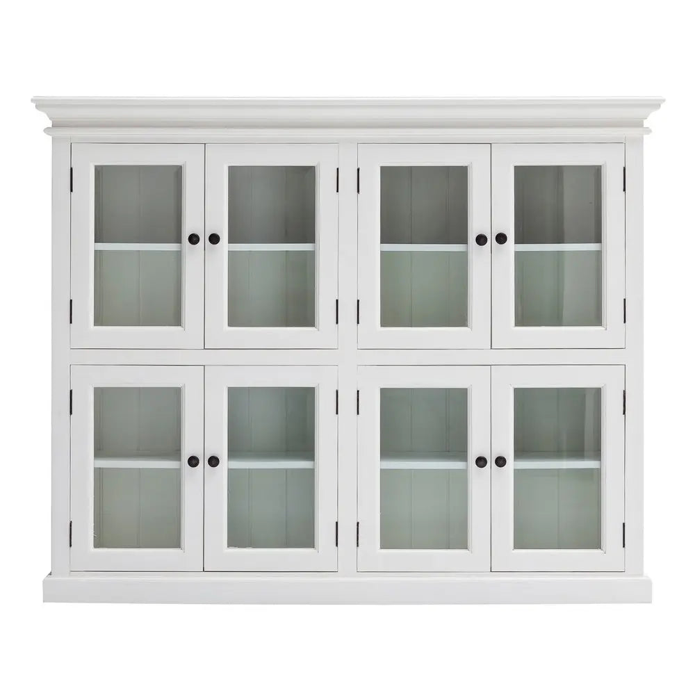 52" White Wood and Glass Two Level Storage Cabinet - NOVA HOME FURNITURE