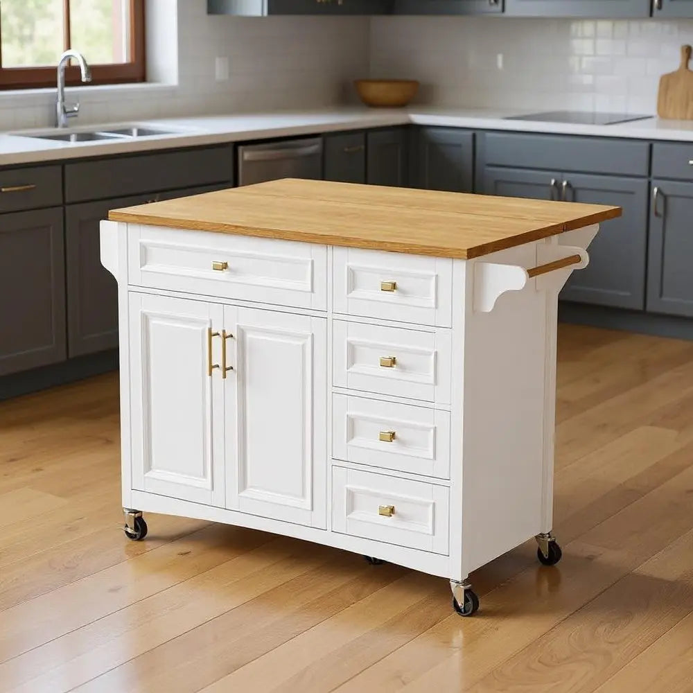 52" White Wood Barn Door Rolling Kitchen Island - NOVA HOME FURNITURE