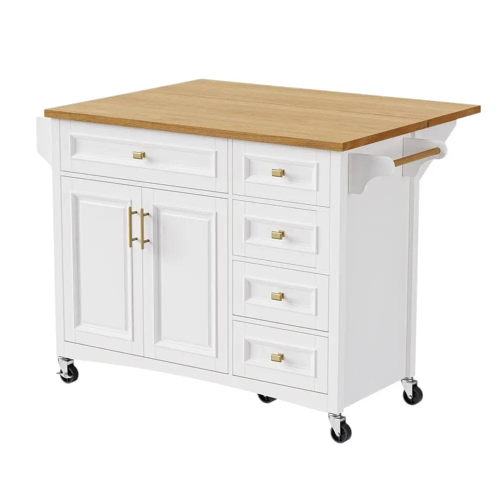 52" White Wood Barn Door Rolling Kitchen Island - NOVA HOME FURNITURE
