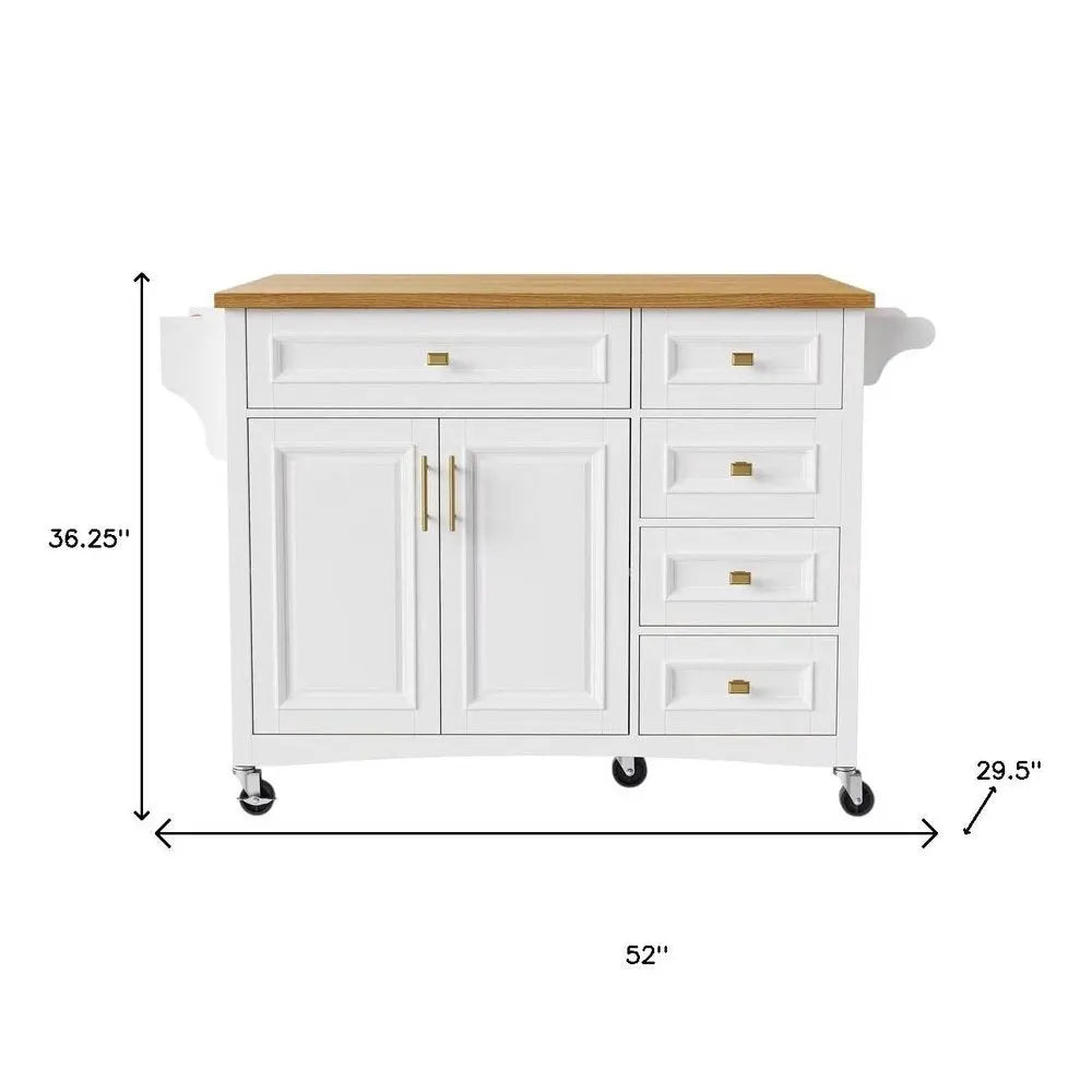 52" White Wood Barn Door Rolling Kitchen Island - NOVA HOME FURNITURE