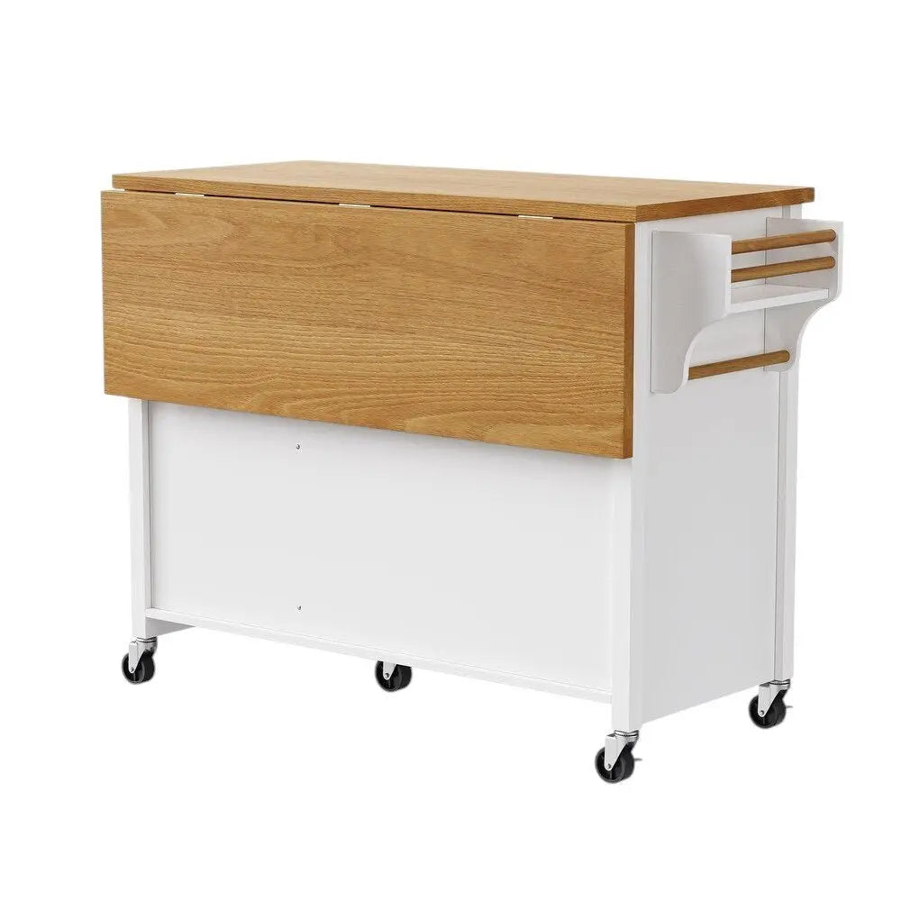 52" White Wood Barn Door Rolling Kitchen Island - NOVA HOME FURNITURE