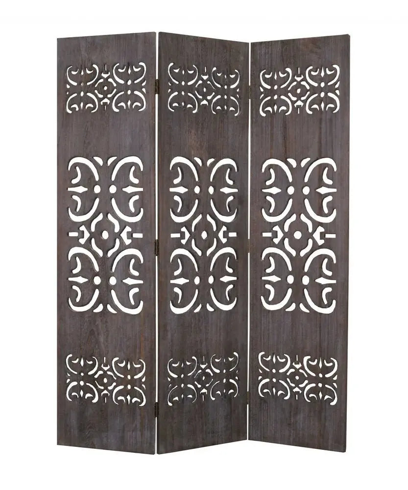 52 X 67 Brown 3 Panel Wood Screen - NOBLE HOME INTERIORS