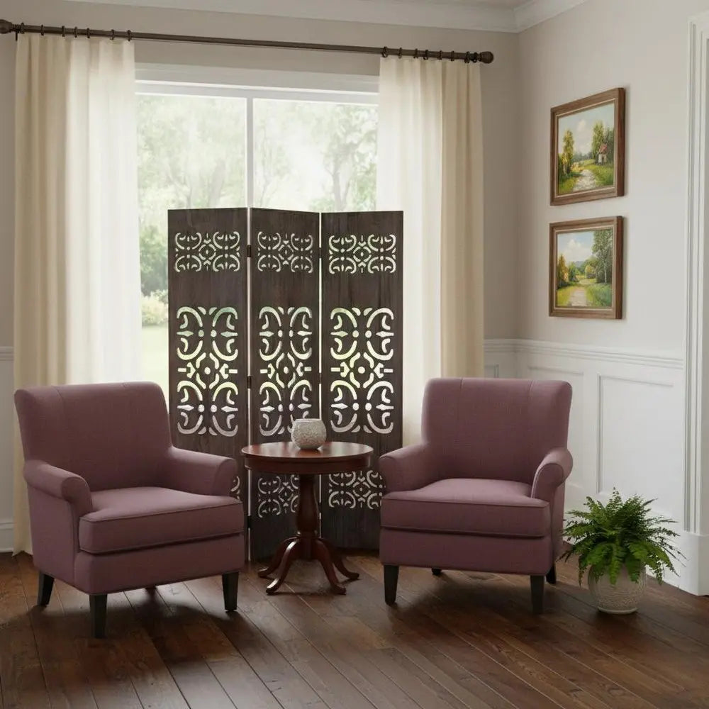 52 X 67 Brown 3 Panel Wood Screen - NOBLE HOME INTERIORS