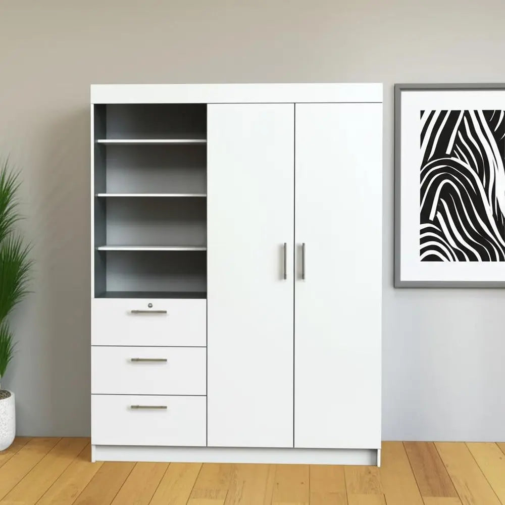 79" White Wood Two Door Three Drawer Combo Dresser HomeRoots