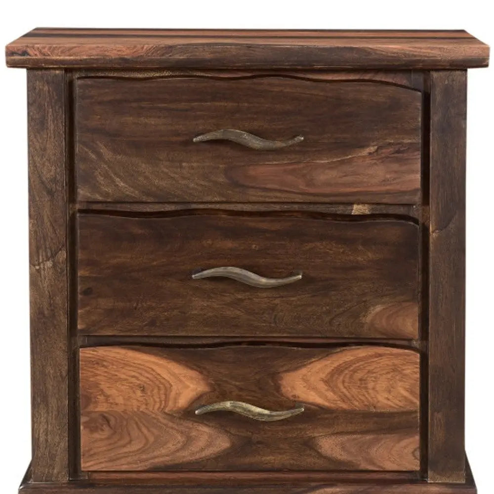 27" Dark Brown Solid Wood Three Drawer Nightstand HomeRoots