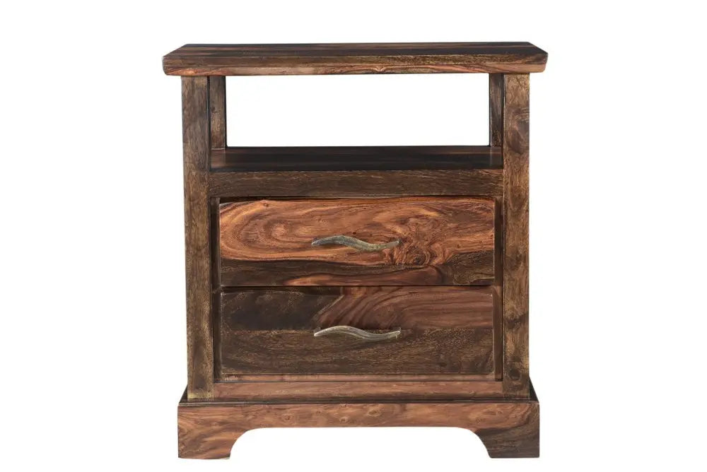 27" Dark Brown Solid Wood Two Drawer Nightstand HomeRoots