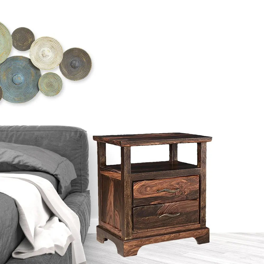 27" Dark Brown Solid Wood Two Drawer Nightstand HomeRoots