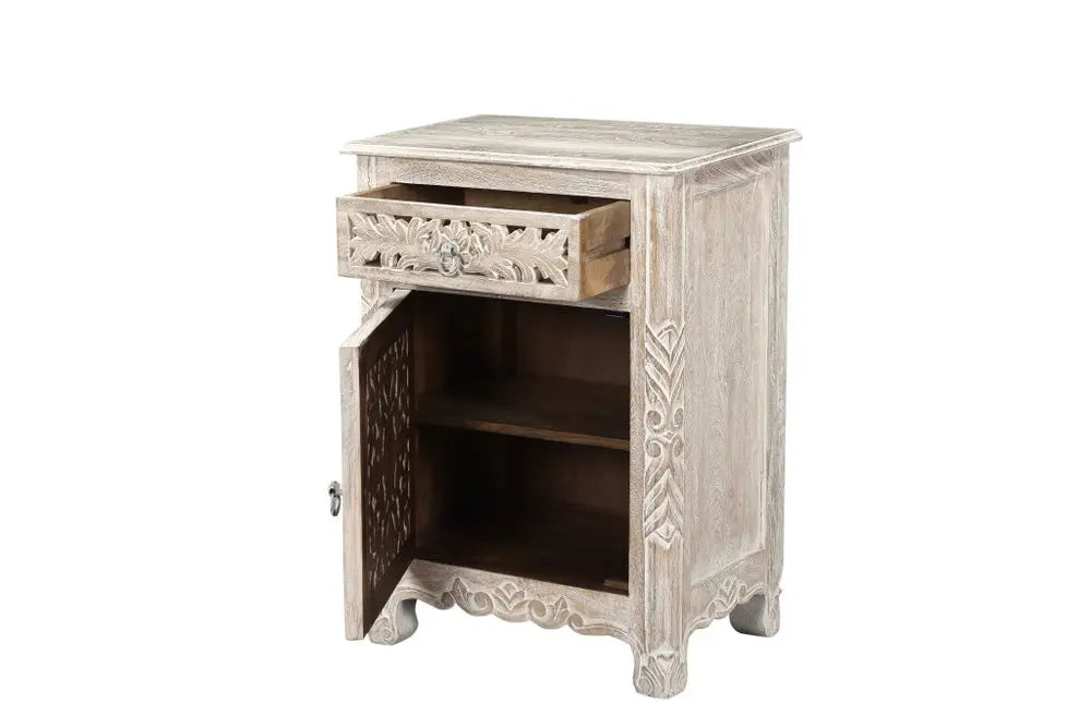 30" White Solid Wood Distressed One Drawer Nightstand HomeRoots