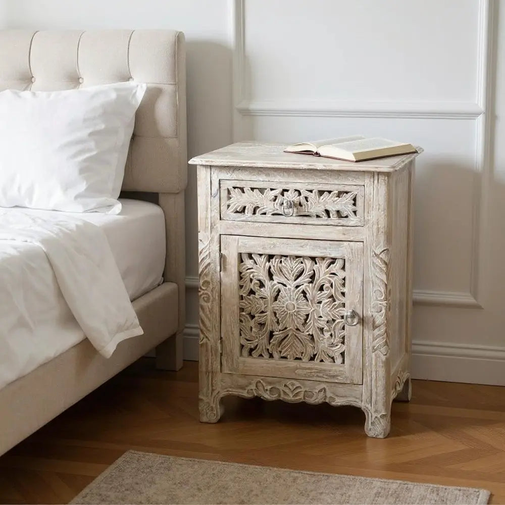 30" White Solid Wood Distressed One Drawer Nightstand HomeRoots