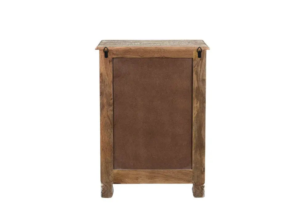 30" Distressed White One Drawer Carved Floral Solid Wood Nightstand HomeRoots