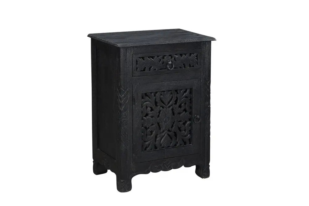 30" Black Solid Wood Distressed One Drawer Nightstand HomeRoots