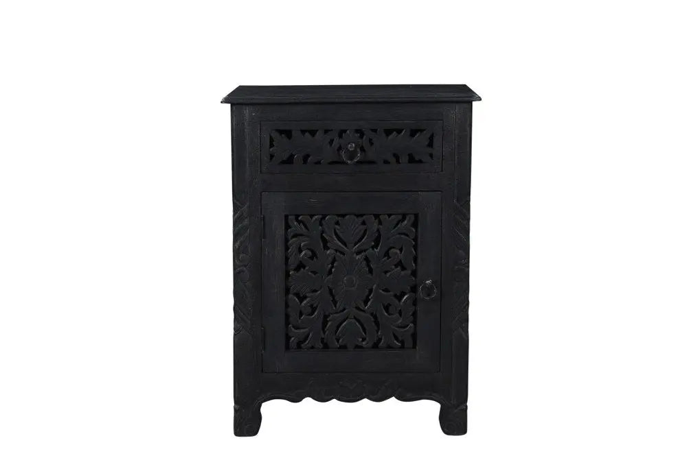 30" Black Solid Wood Distressed One Drawer Nightstand HomeRoots