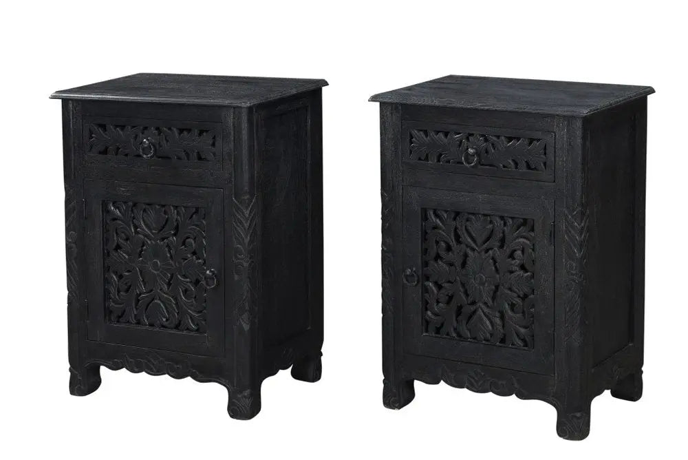 30" Black Solid Wood Distressed One Drawer Nightstand HomeRoots