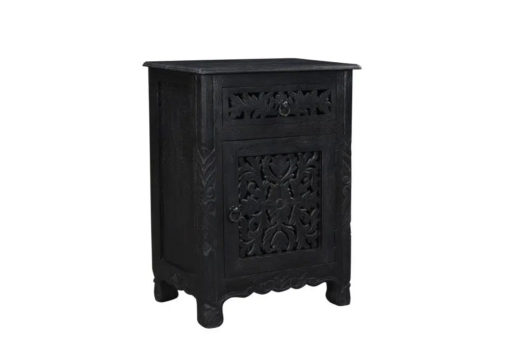 30" Black Solid Wood Distressed One Drawer Nightstand HomeRoots