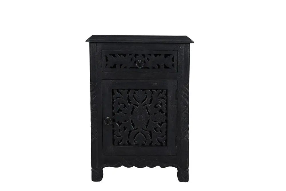 30" Black Solid Wood Distressed One Drawer Nightstand HomeRoots