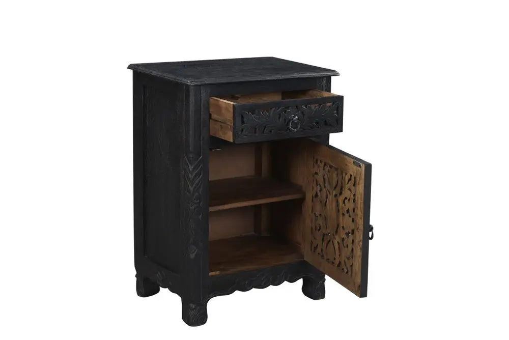 30" Black Solid Wood Distressed One Drawer Nightstand HomeRoots