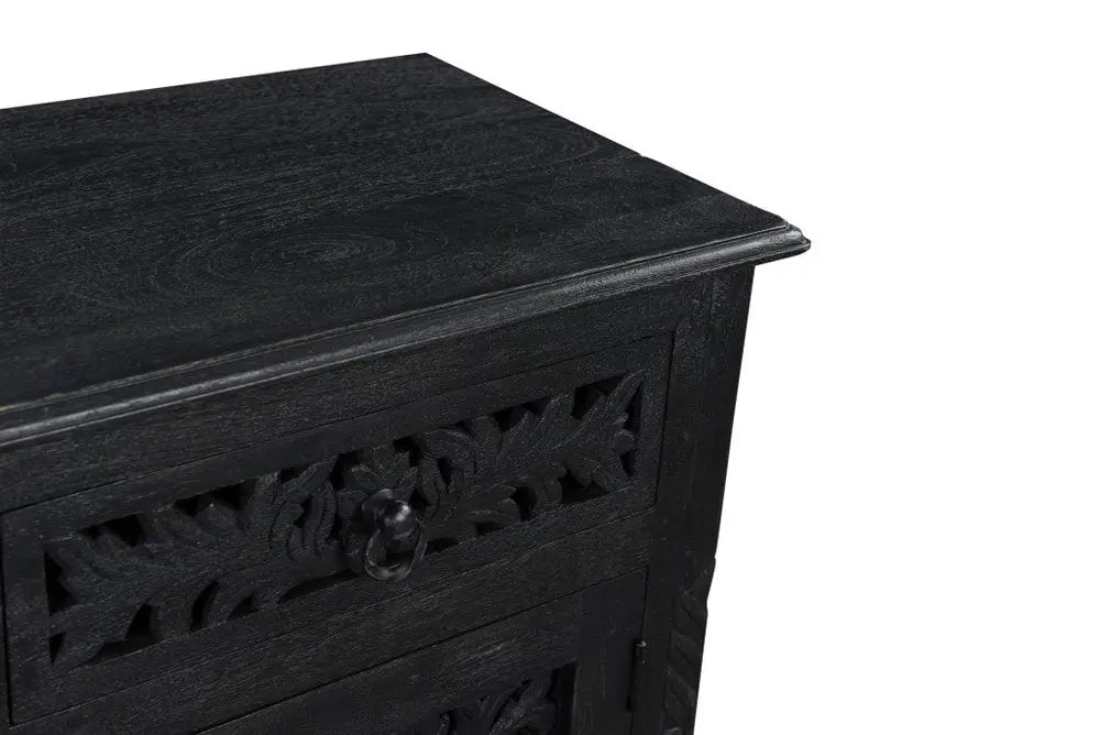 30" Black Solid Wood Distressed One Drawer Nightstand HomeRoots