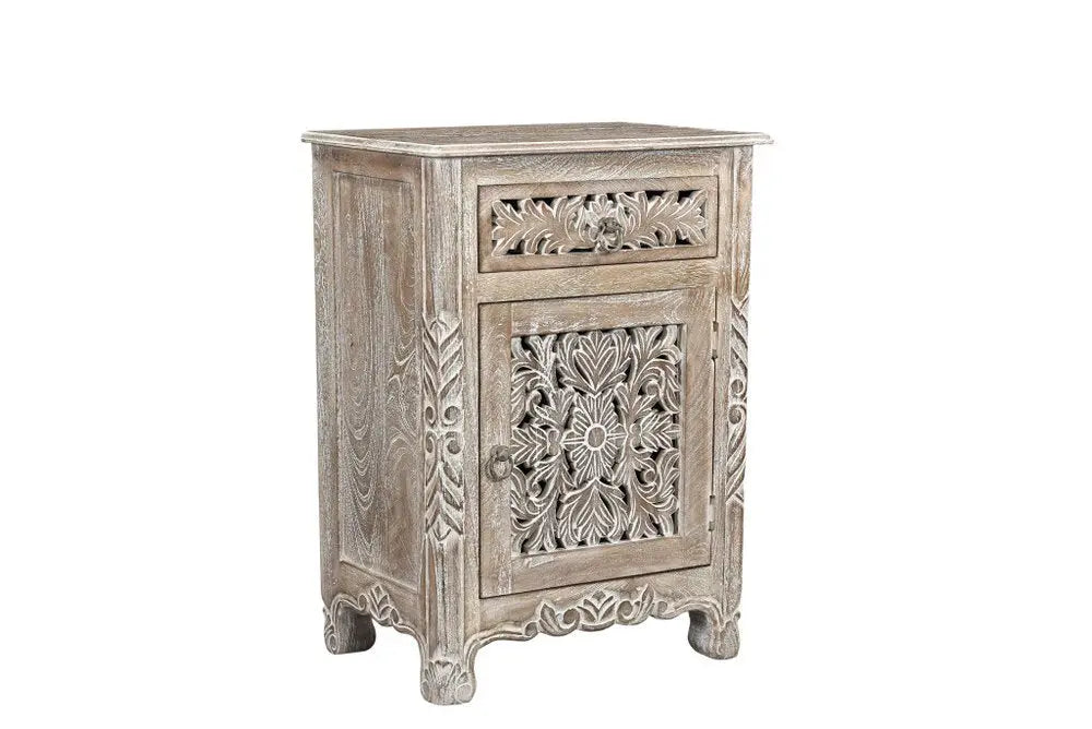 30" Gray Solid Wood Distressed One Drawer Nightstand HomeRoots