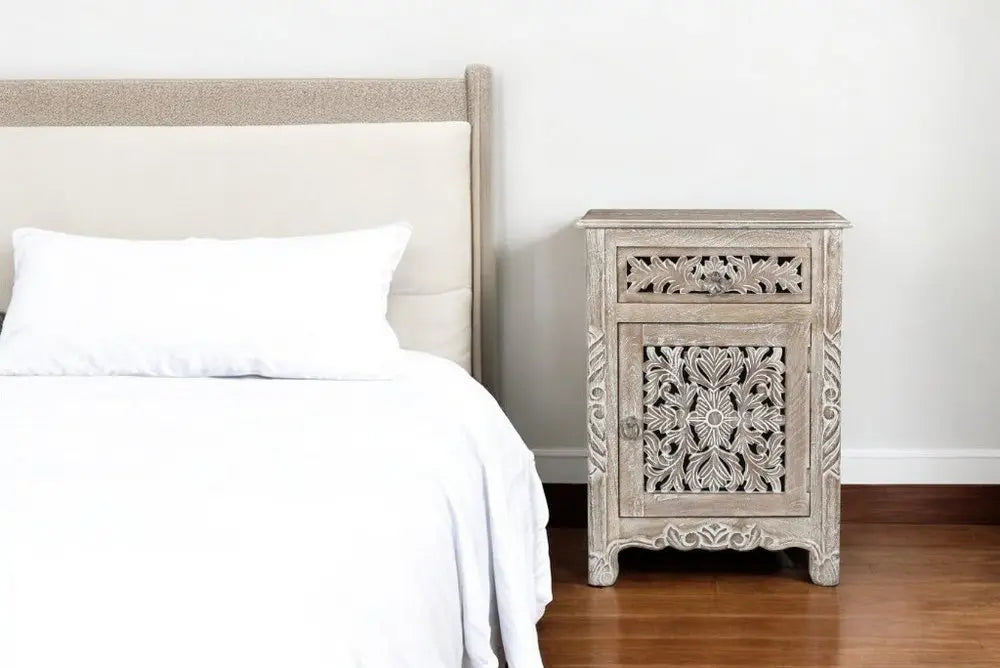 30" Gray Solid Wood Distressed One Drawer Nightstand HomeRoots