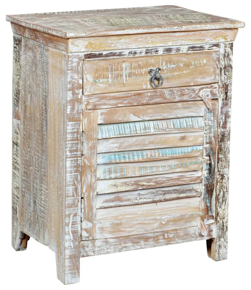 30" White Solid Wood Distressed One Drawer Nightstand HomeRoots