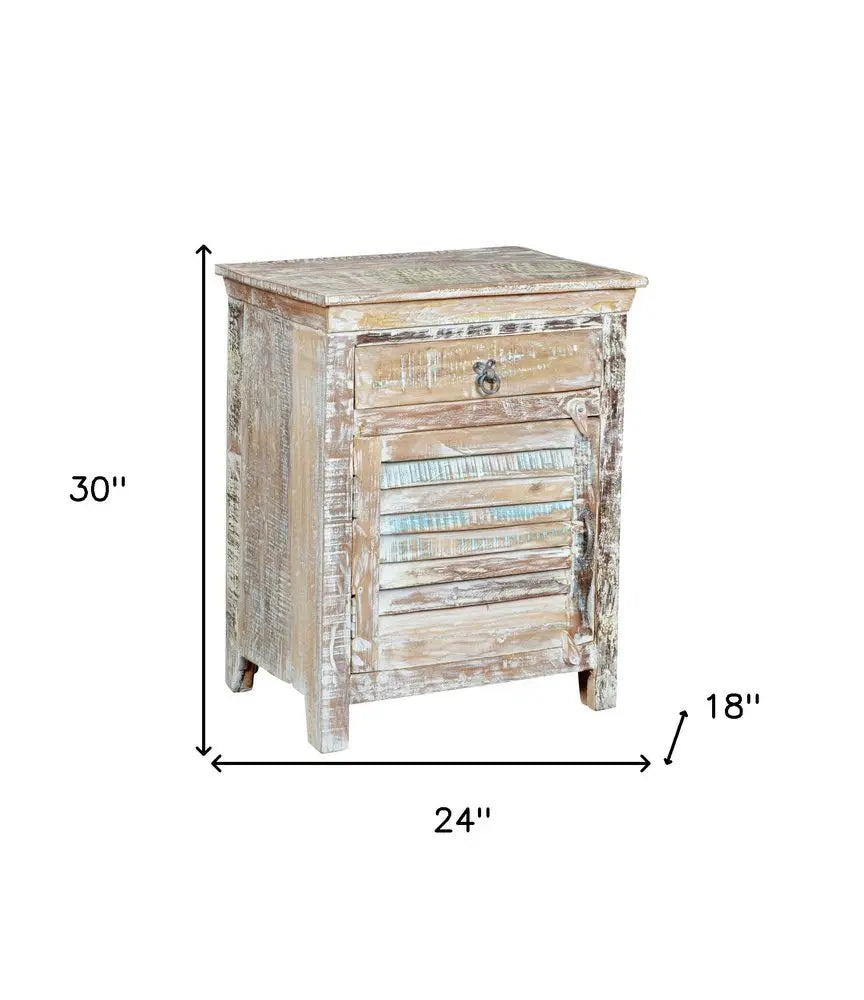 30" White Solid Wood Distressed One Drawer Nightstand HomeRoots