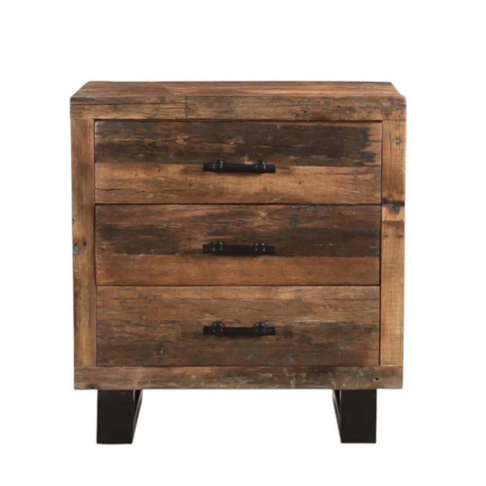 30" Dark Brown Solid Wood Distressed Three Drawer Nightstand HomeRoots