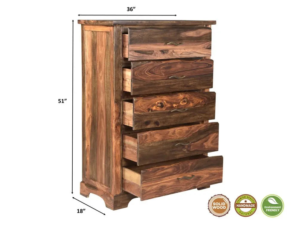 36" Dark Brown Solid Wood Five Drawer Chest HomeRoots