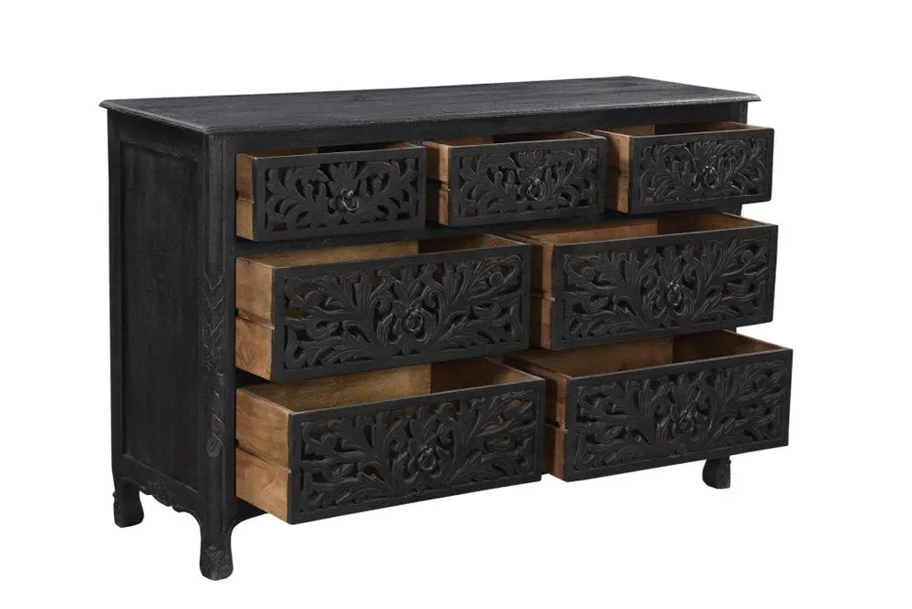 57" Black Solid Wood Seven Drawer Dresser HomeRoots