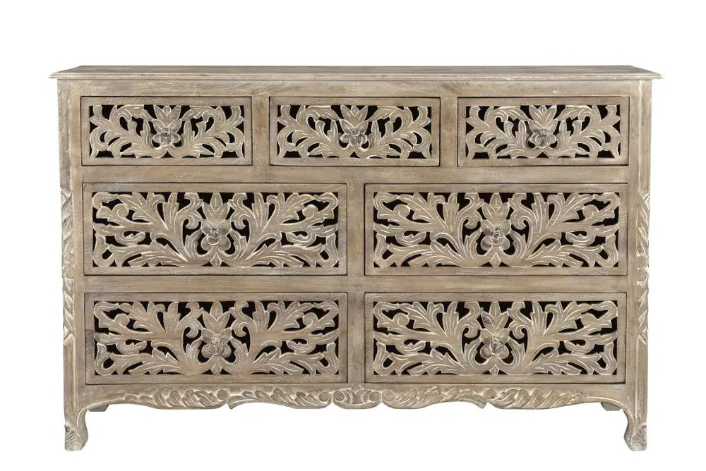 57" Gray Solid Wood Seven Drawer Dresser HomeRoots