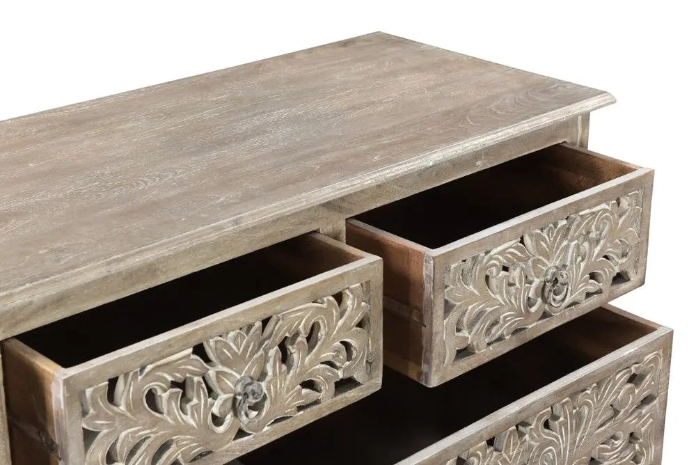 57" Gray Solid Wood Seven Drawer Dresser HomeRoots