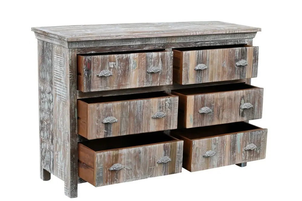 60" White Solid Wood Six Drawer Double Dresser HomeRoots