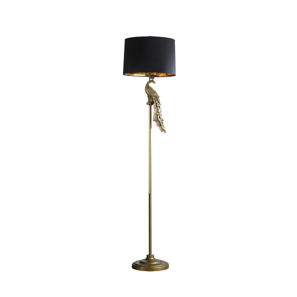 65" Gold And Black Floor Lamp With Black Fabric Drum Shade HomeRoots