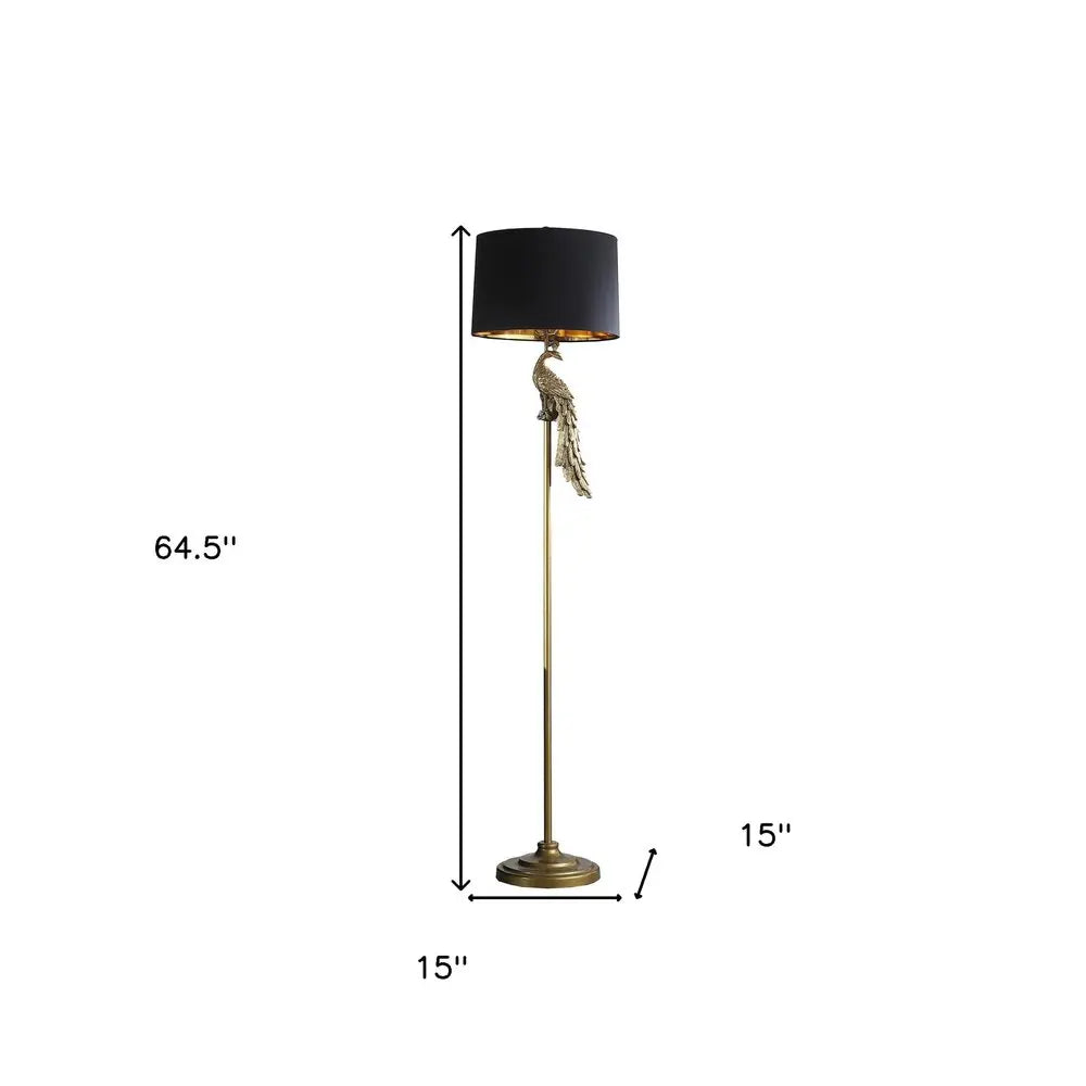 65" Gold And Black Floor Lamp With Black Fabric Drum Shade HomeRoots
