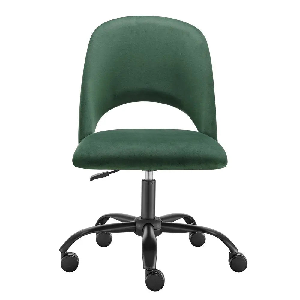 Green and Black Steel and Velvet Adjustable Swivel Rolling Conference Office Chair HomeRoots