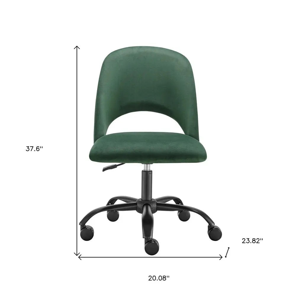 Green and Black Steel and Velvet Adjustable Swivel Rolling Conference Office Chair HomeRoots