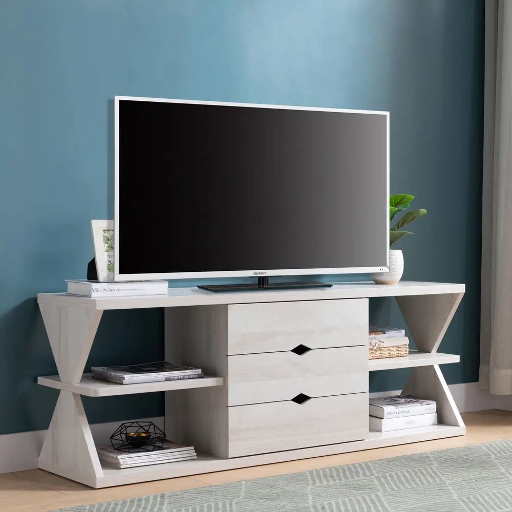 60" White Wood Enclosed and Open Storage TV Stand HomeRoots