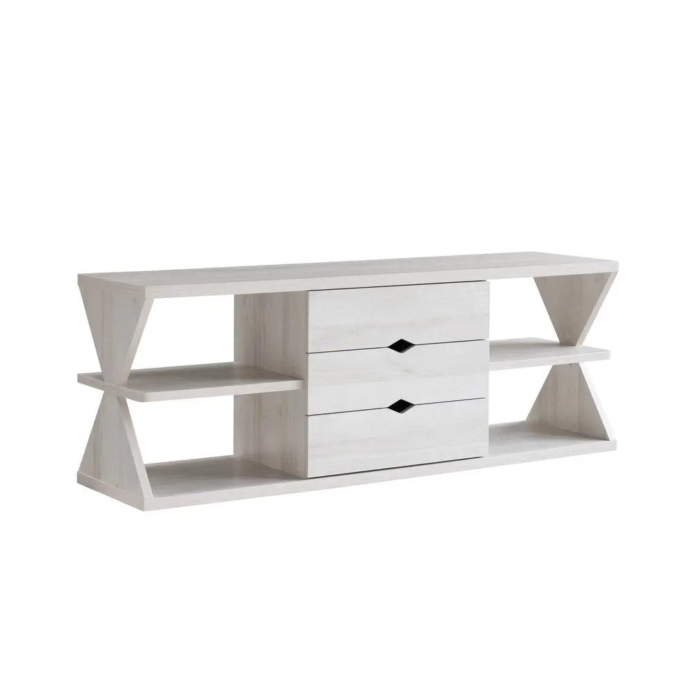 60" White Wood Enclosed and Open Storage TV Stand HomeRoots