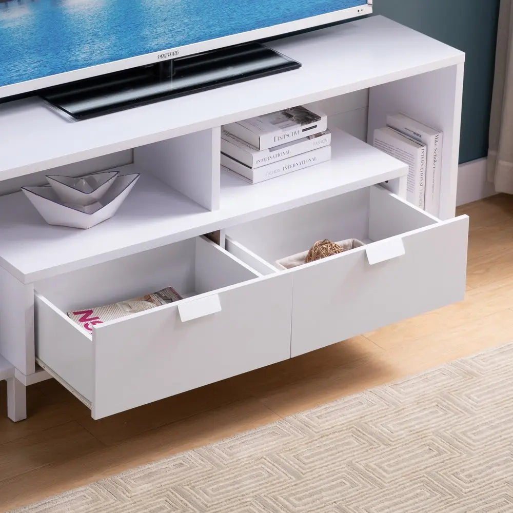 60" White Wood Enclosed and Open Storage TV Stand HomeRoots