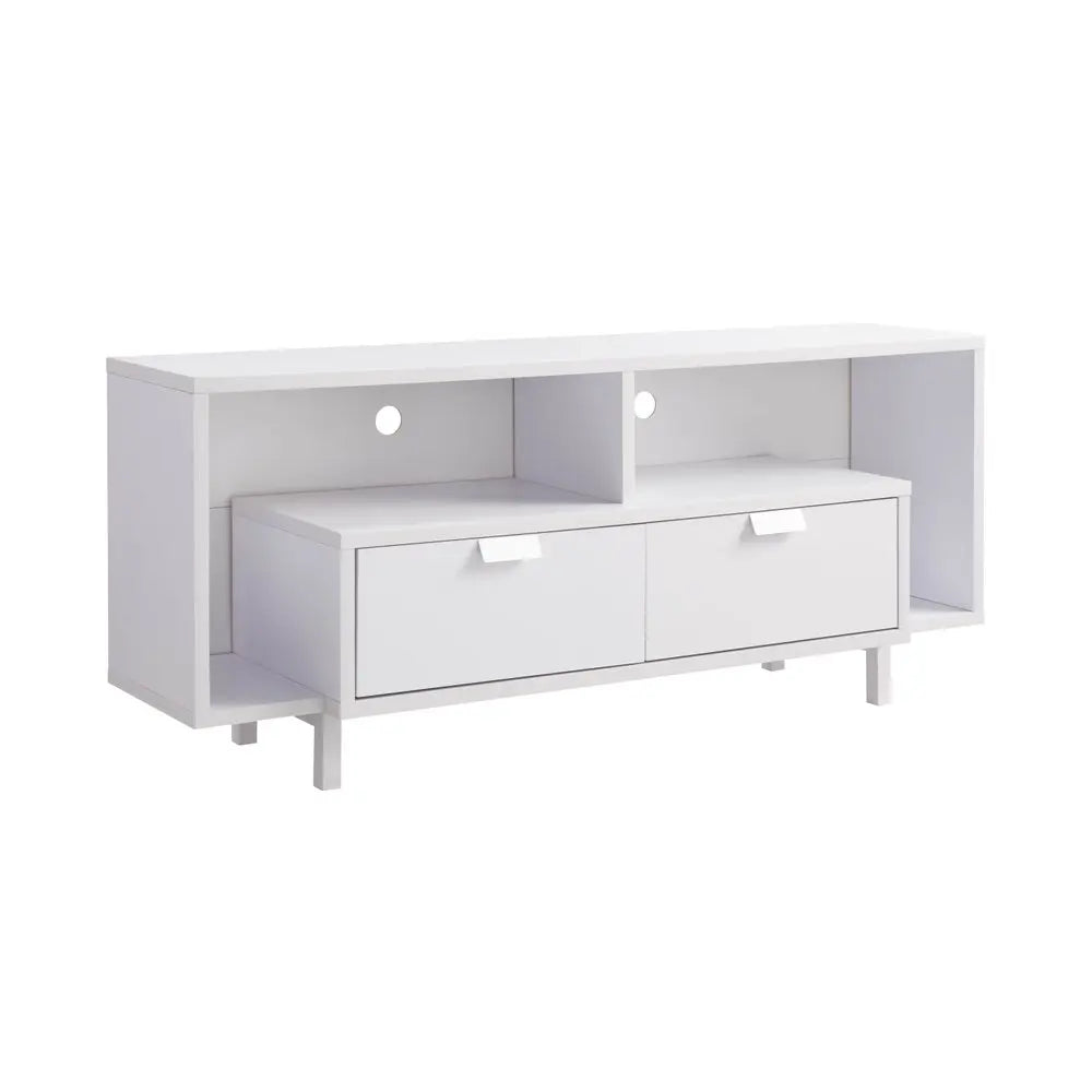 60" White Wood Enclosed and Open Storage TV Stand HomeRoots