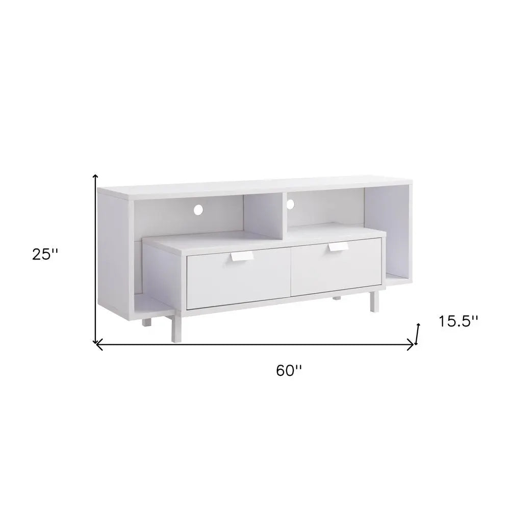 60" White Wood Enclosed and Open Storage TV Stand HomeRoots