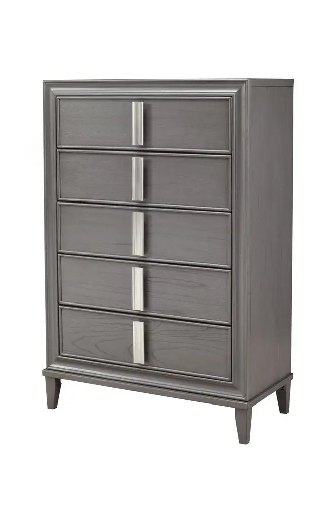 38" Gray Solid Wood Five Drawer Chest HomeRoots