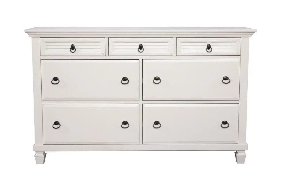 62" White Solid Wood Seven Drawer Double Dresser HomeRoots
