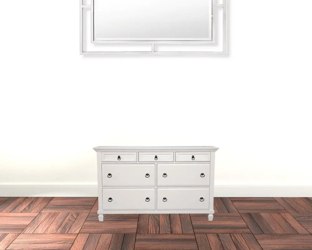 62" White Solid Wood Seven Drawer Double Dresser HomeRoots