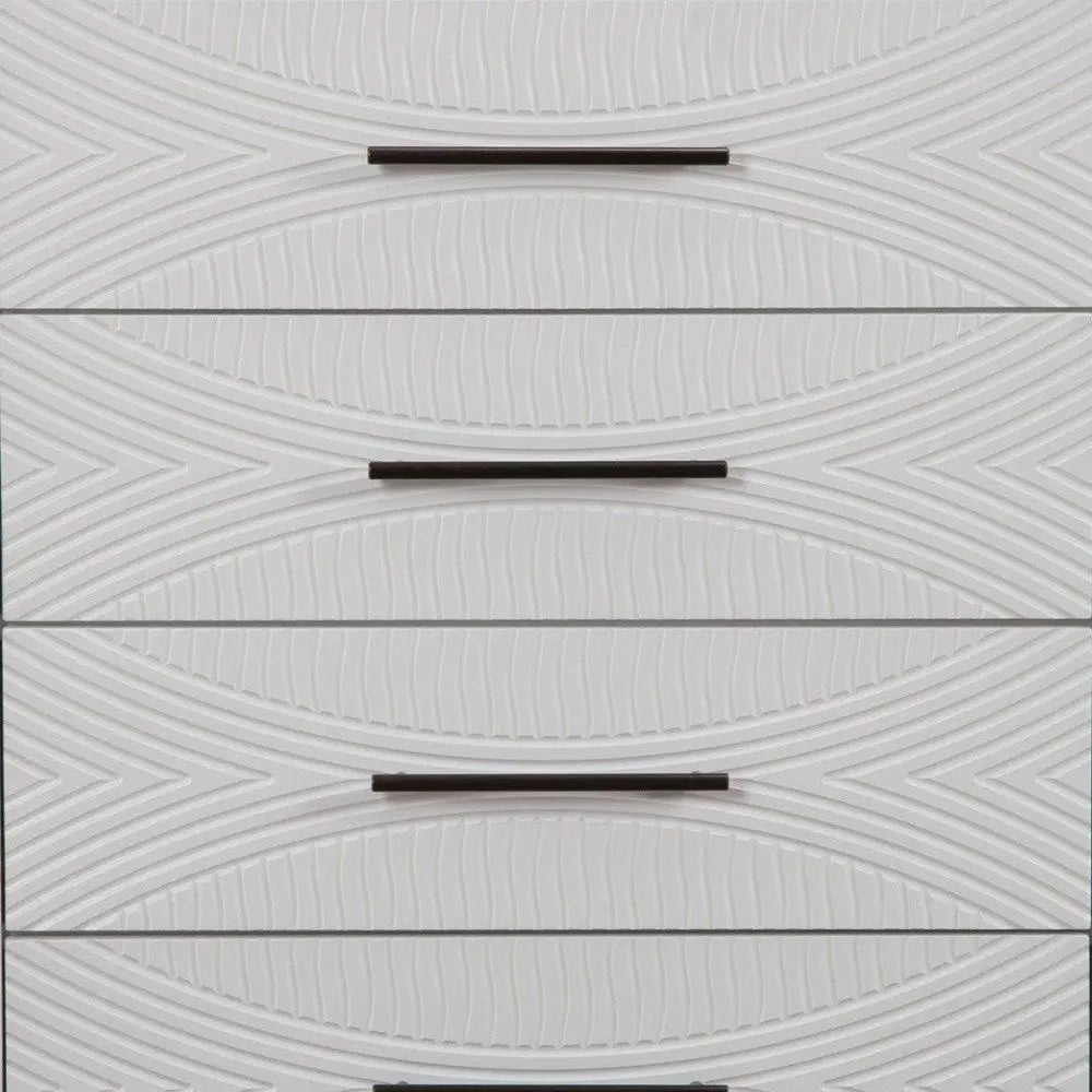 34" White Carved Geometric Solid Wood Five Drawer Dresser HomeRoots