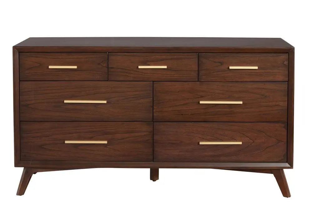 60" Walnut Solid Wood Seven Drawer Double Dresser HomeRoots