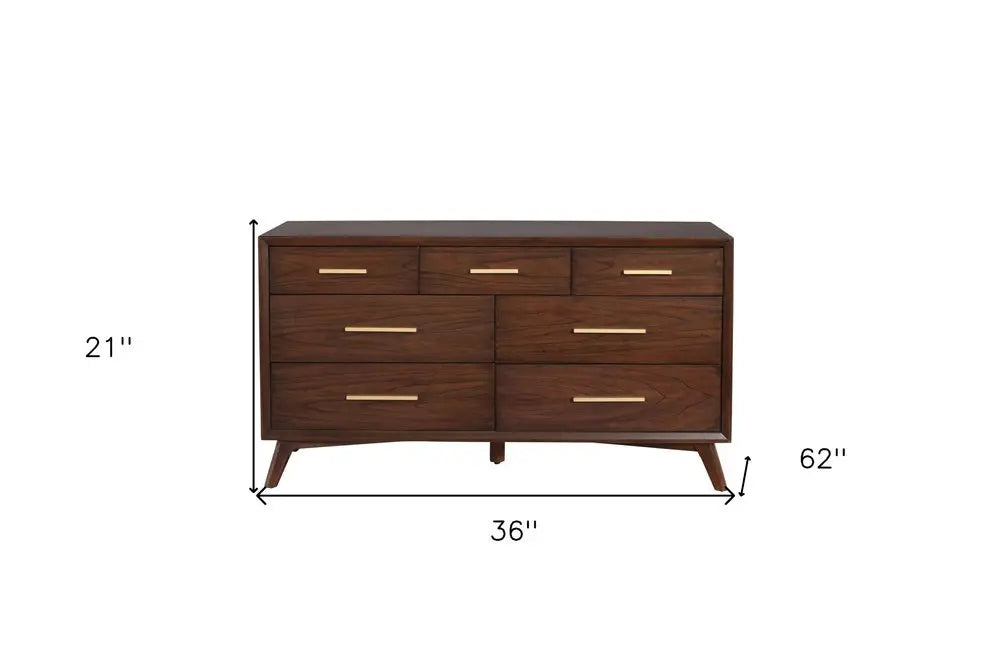60" Walnut Solid Wood Seven Drawer Double Dresser HomeRoots