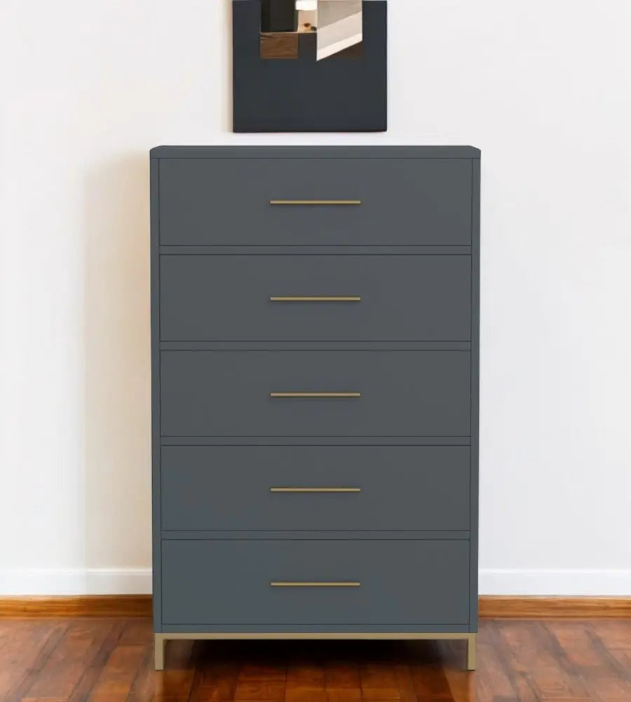 33" Gray Solid Wood Five Drawer Dresser HomeRoots