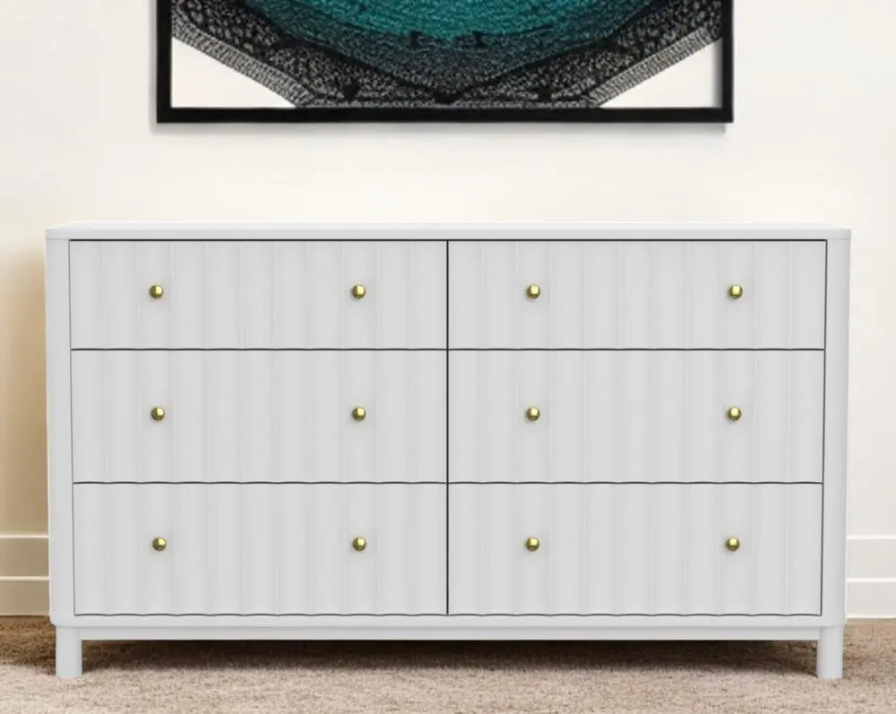 61" White Solid Wood Six Drawer Double Dresser HomeRoots