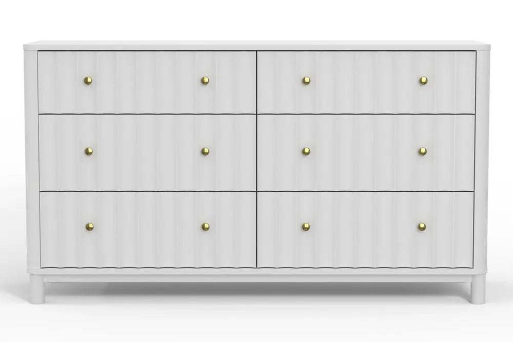 61" White Solid Wood Six Drawer Double Dresser HomeRoots