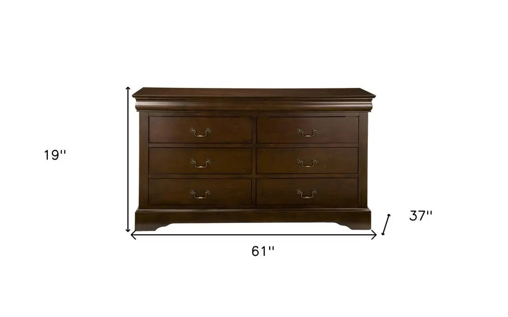 60" Brown Solid Wood Six Drawer Double Dresser HomeRoots